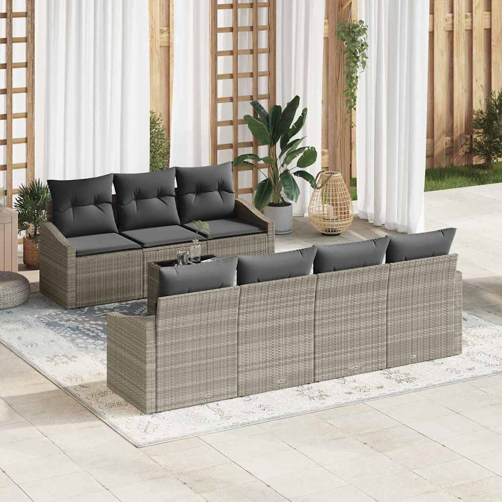 Sofa Set mit Kissen mit Kissen 8 pcs Hellgrau Poly-Rattan
