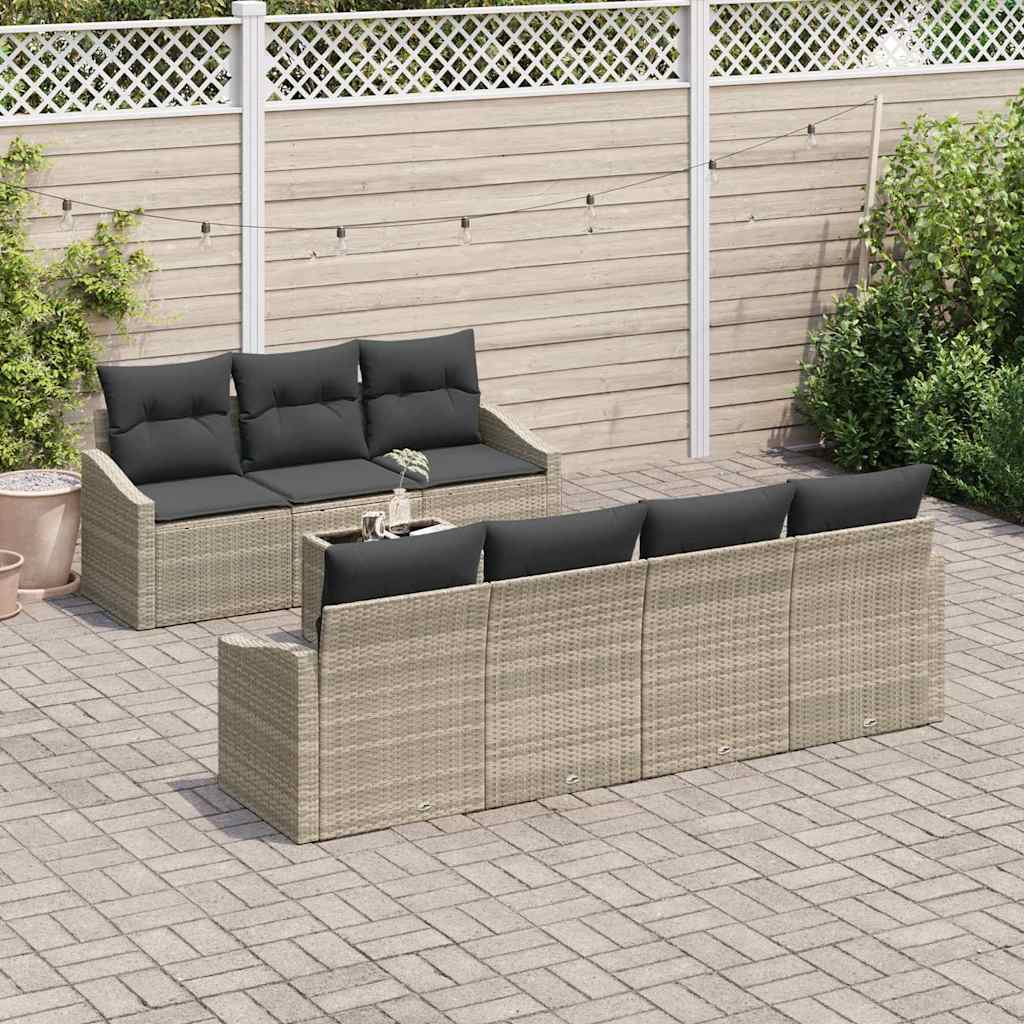 Sofa Set mit Kissen mit Kissen 8 pcs Hellgrau Poly-Rattan