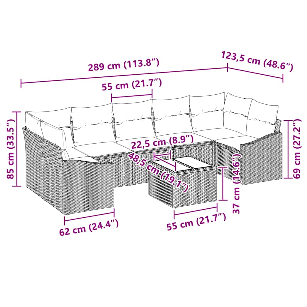 Sofa Set mit Kissen Beige und Creme 55 x 55 x 37 cm Poly Rattan