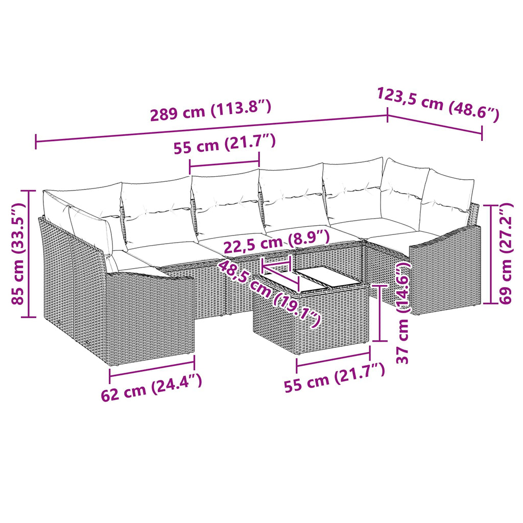 Sofa Set mit Kissen 8 pcs Schwarz und Türkis Poly-Rattan
