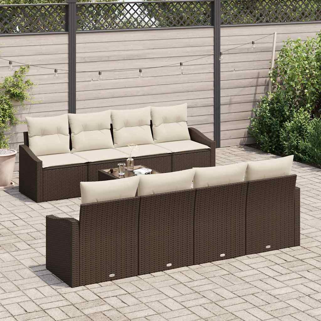 Sofa Set mit Kissen 9 pcs Braun und Creme Poly Rattan