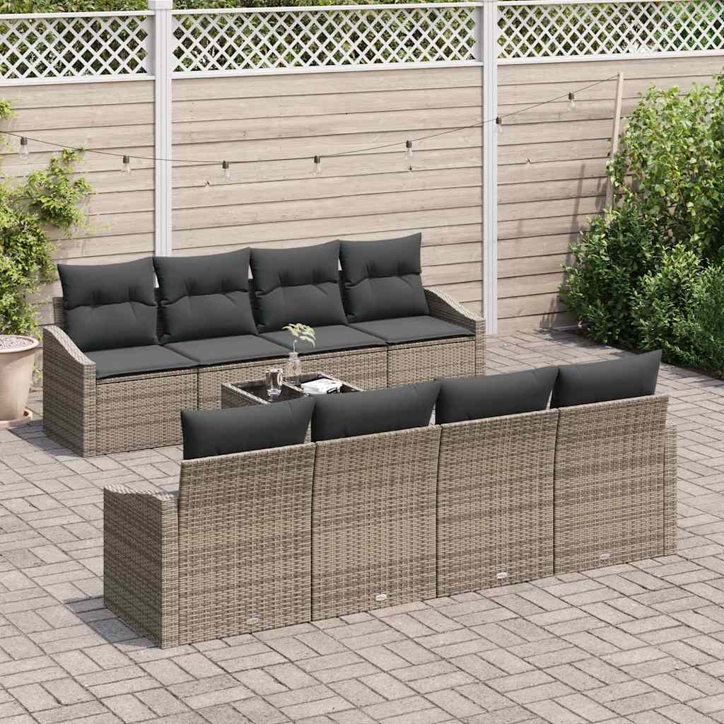 Sofa Set mit Kissen mit Kissen 9 pcs Grau Poly Rattan