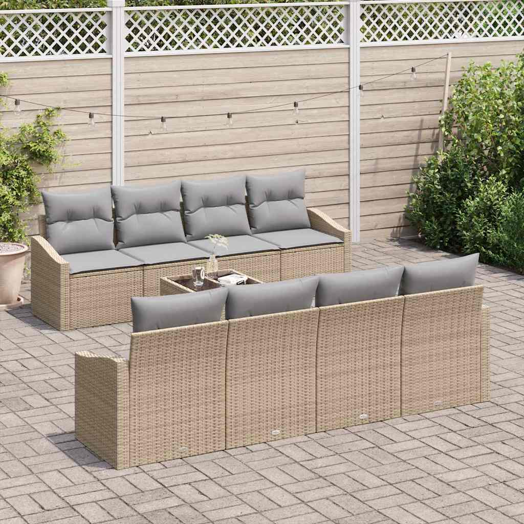 Sofa Set mit Kissen 9 pcs Beige und Hellgrau Poly Rattan