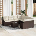 Sofa Set mit Kissen 9 pcs Braun und Creme Poly Rattan