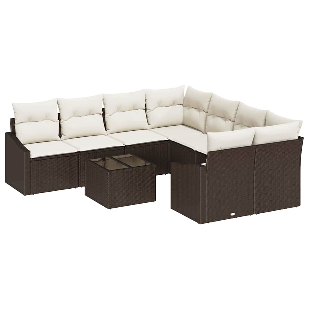 Sofa Set mit Kissen 9 pcs Braun und Creme Poly Rattan