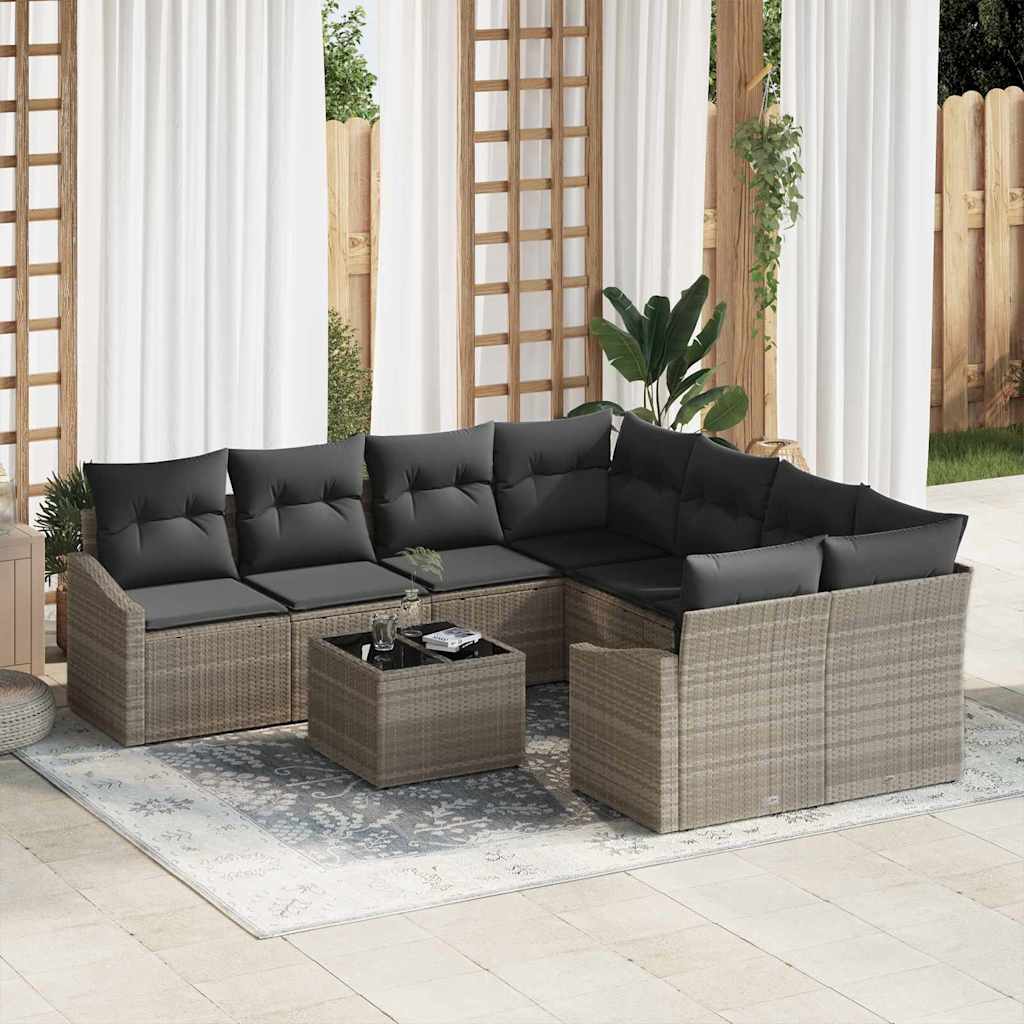 Sofa Set mit Kissen mit Kissen 9 pcs Hellgrau Poly Rattan
