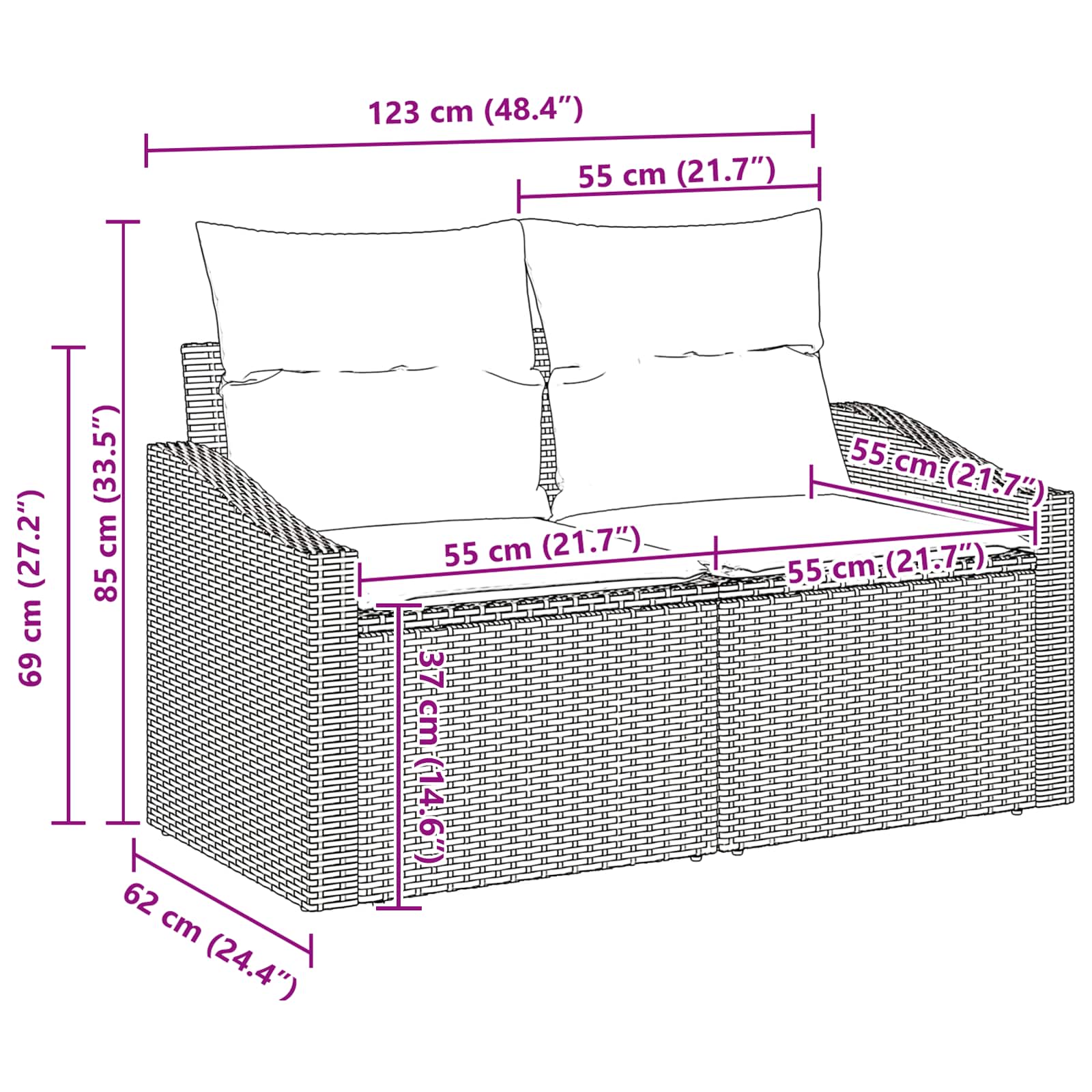 Sofa Set mit Kissen 9 pcs Schwarz und Türkis Poly-Rattan