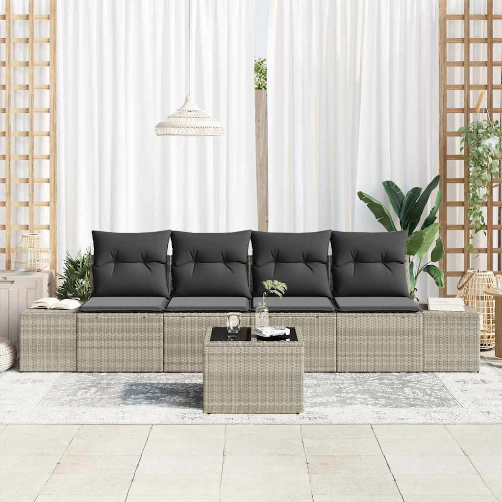 Sofa Set mit Kissen mit Kissen 5 pcs Hellgrau Poly Rattan
