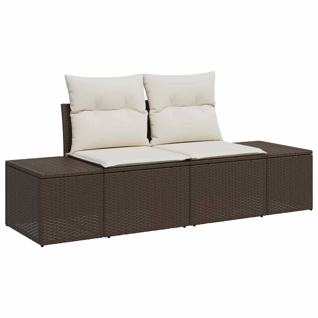 Sofa Set mit Kissen 7 pcs Braun und Creme Poly Rattan