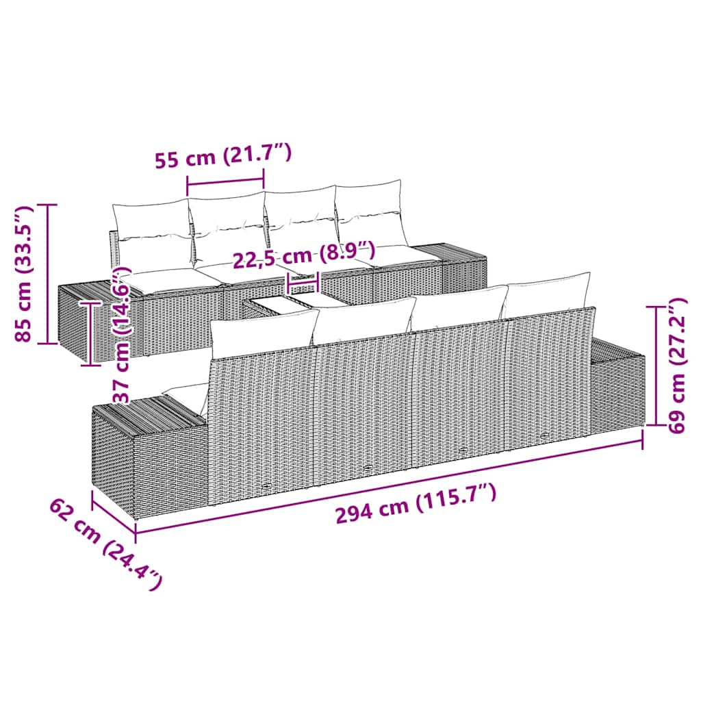 Sofa Set mit Kissen 7 pcs Braun und Creme Poly Rattan