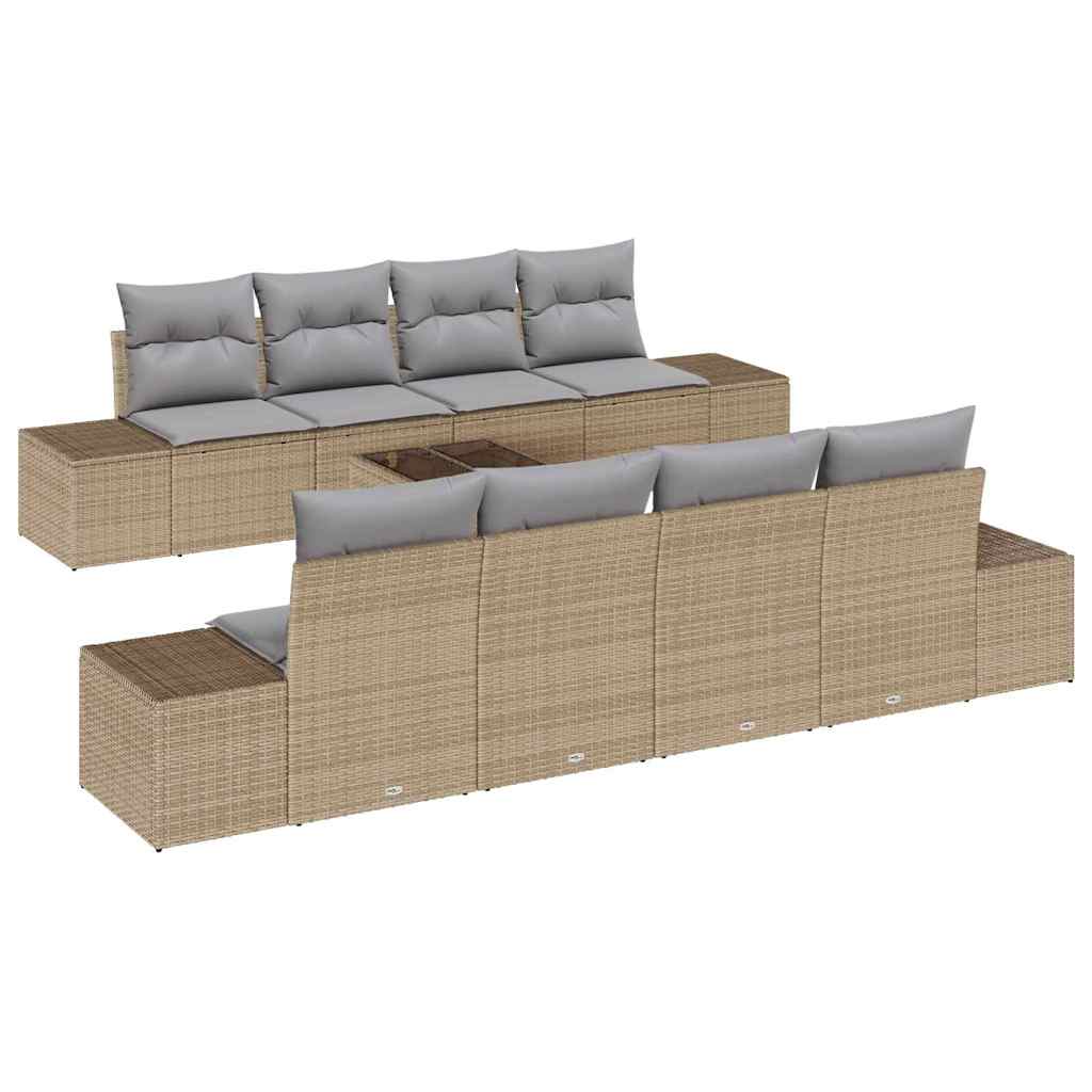 Sofa Set mit Kissen 7 pcs Beige und Hellgrau Poly Rattan