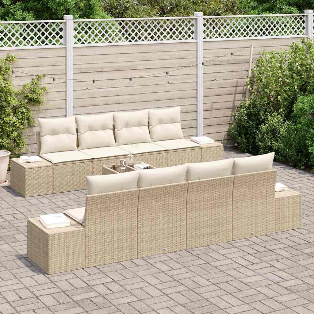 Sofa Set mit Kissen 7 pcs Beige und Creme Poly Rattan