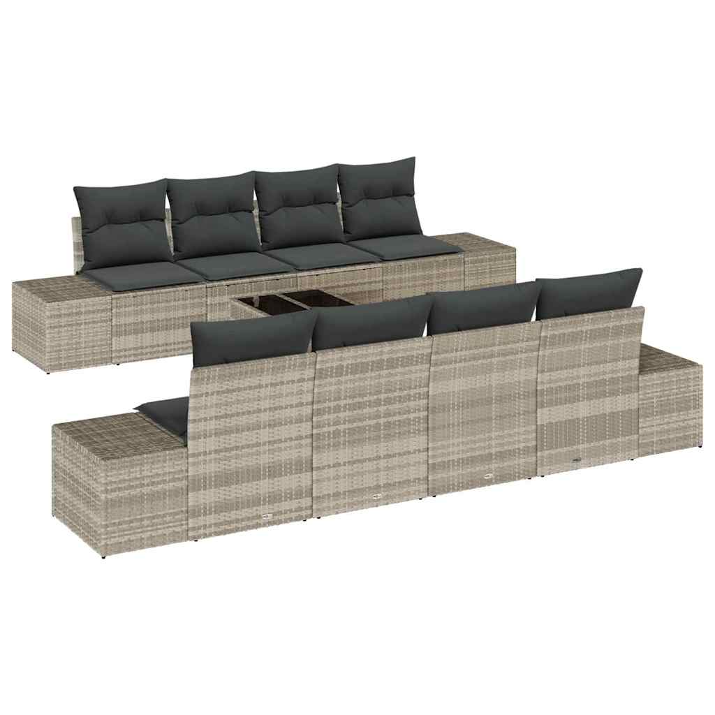 Sofa Set mit Kissen 7 pcs Hellgrau Poly Rattan