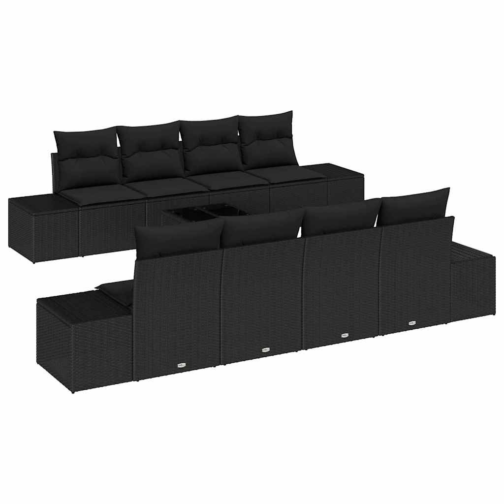 Sofa Set mit Kissen 7 pcs Schwarz Poly Rattan