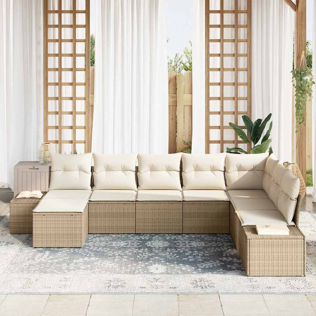 Gartensofa-set mit Kissen 8 pcs Beige Poly-Rattan