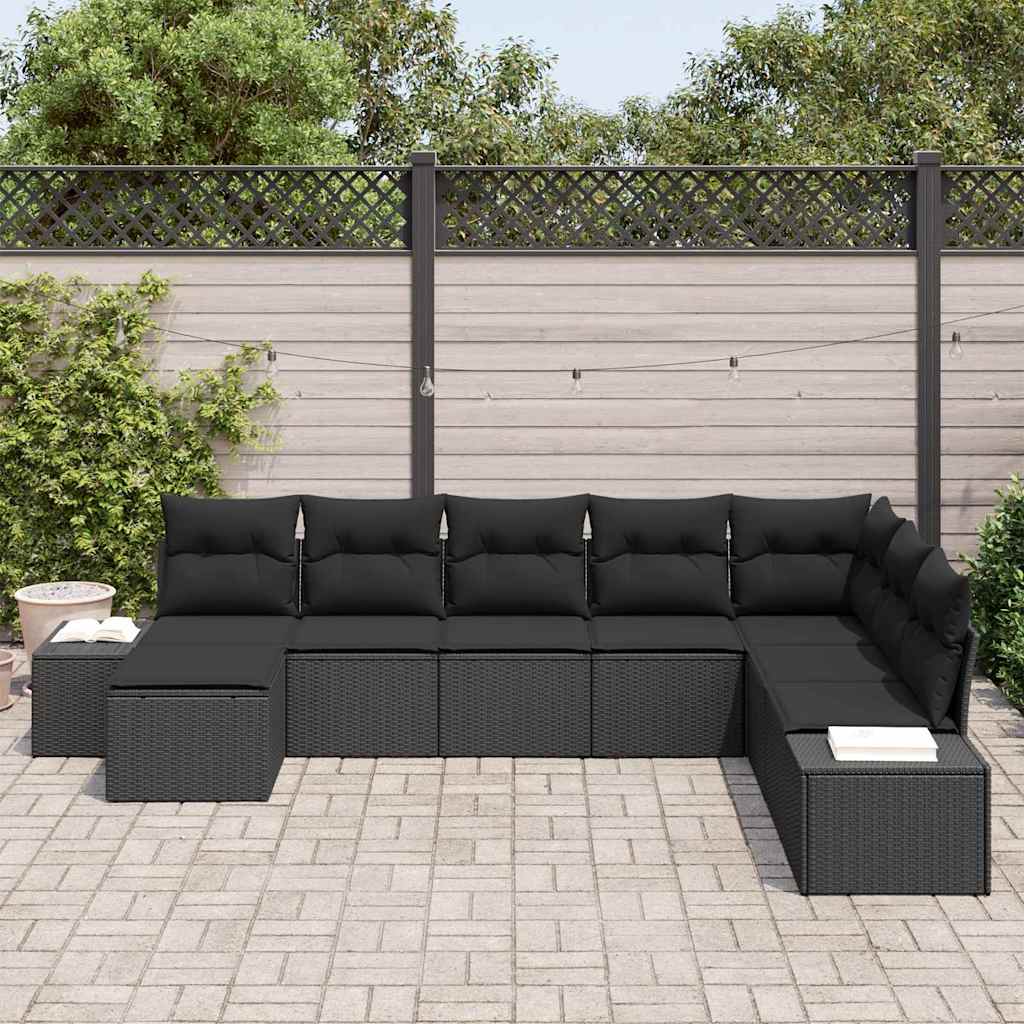 Gartensofa-set mit Kissen 8 pcs Schwarz Poly-Rattan