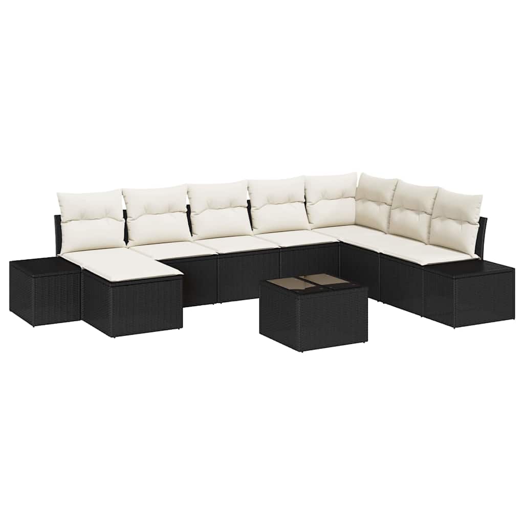 Gartensofa-set mit Kissen 9 pcs Schwarz Poly-Rattan