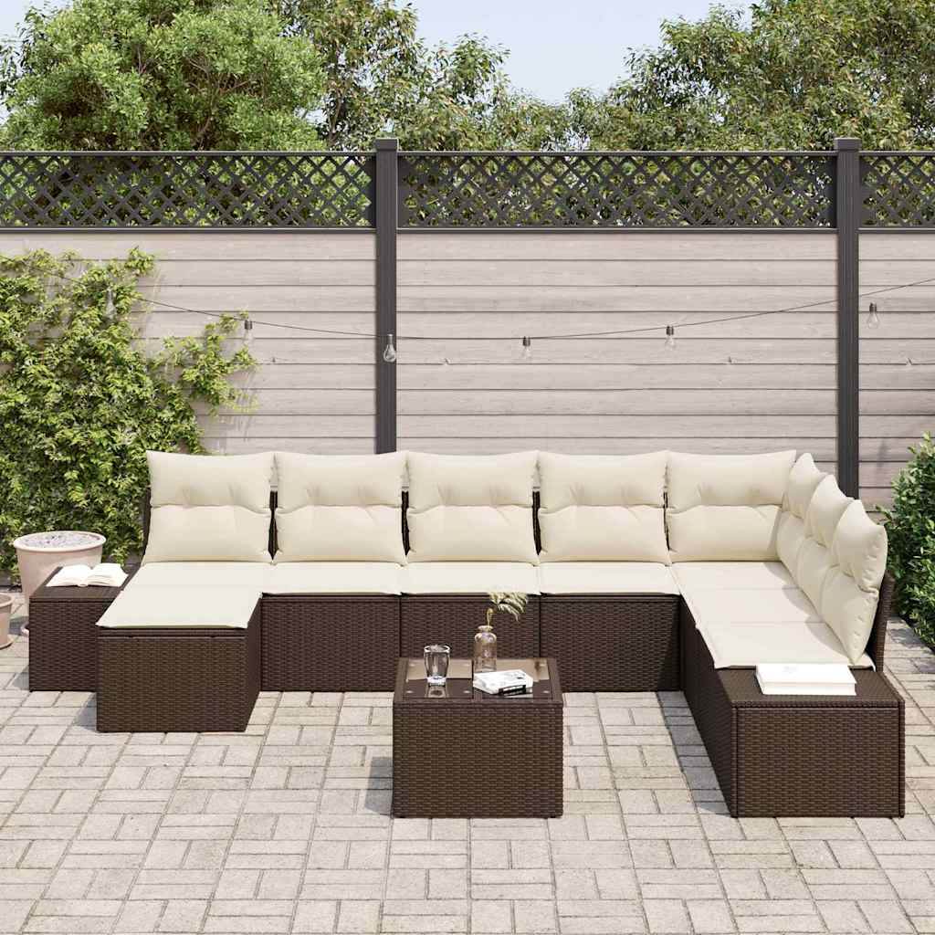Gartensofa-set mit Kissen 9 pcs Braun Poly-Rattan