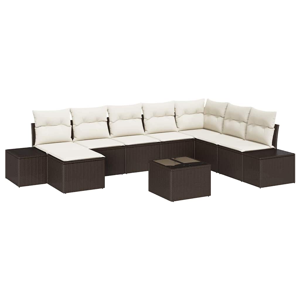 Gartensofa-set mit Kissen 9 pcs Braun Poly-Rattan