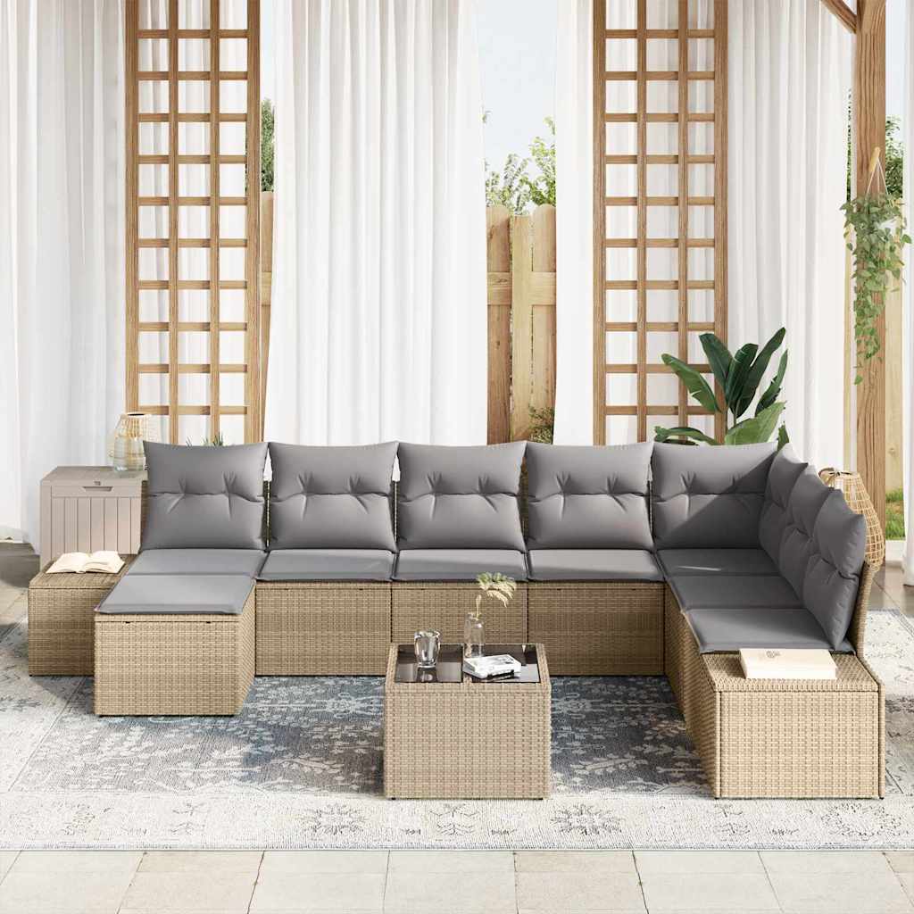 Gartensofa-set mit Kissen 9 pcs Beige Poly-Rattan