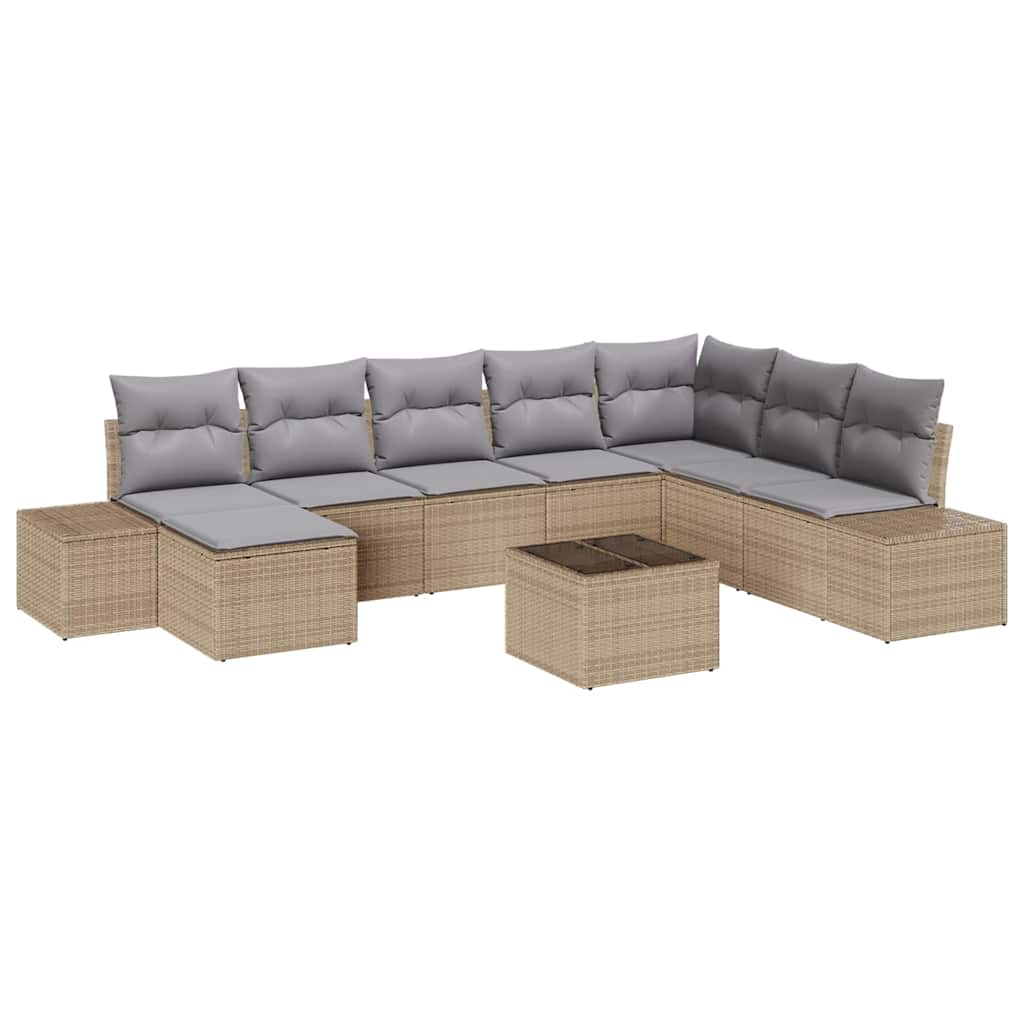 Gartensofa-set mit Kissen 9 pcs Beige Poly-Rattan