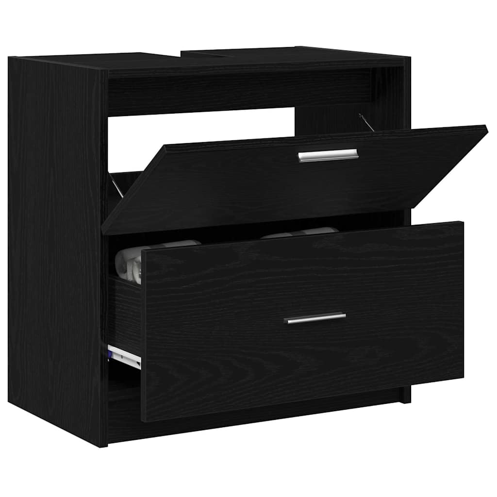 Badezimmerschrank mit Tür Schwarz Eichen-Optik 59 x 37 x 59 cm