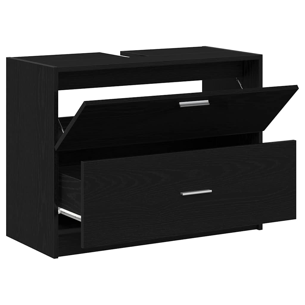 Badezimmerschrank mit Tür Schwarz Eichen-Optik 78 x 37 x 59 cm