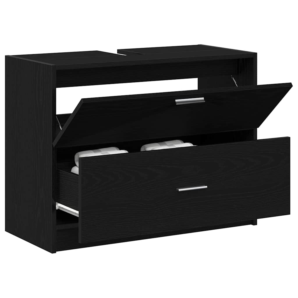 Badezimmerschrank mit Tür Schwarz Eichen-Optik 78 x 37 x 59 cm