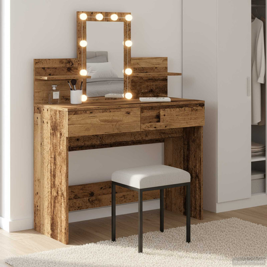 Schminktisch mit Regal Altholz 100 x 40 x 130 cm Holzwerkstoff