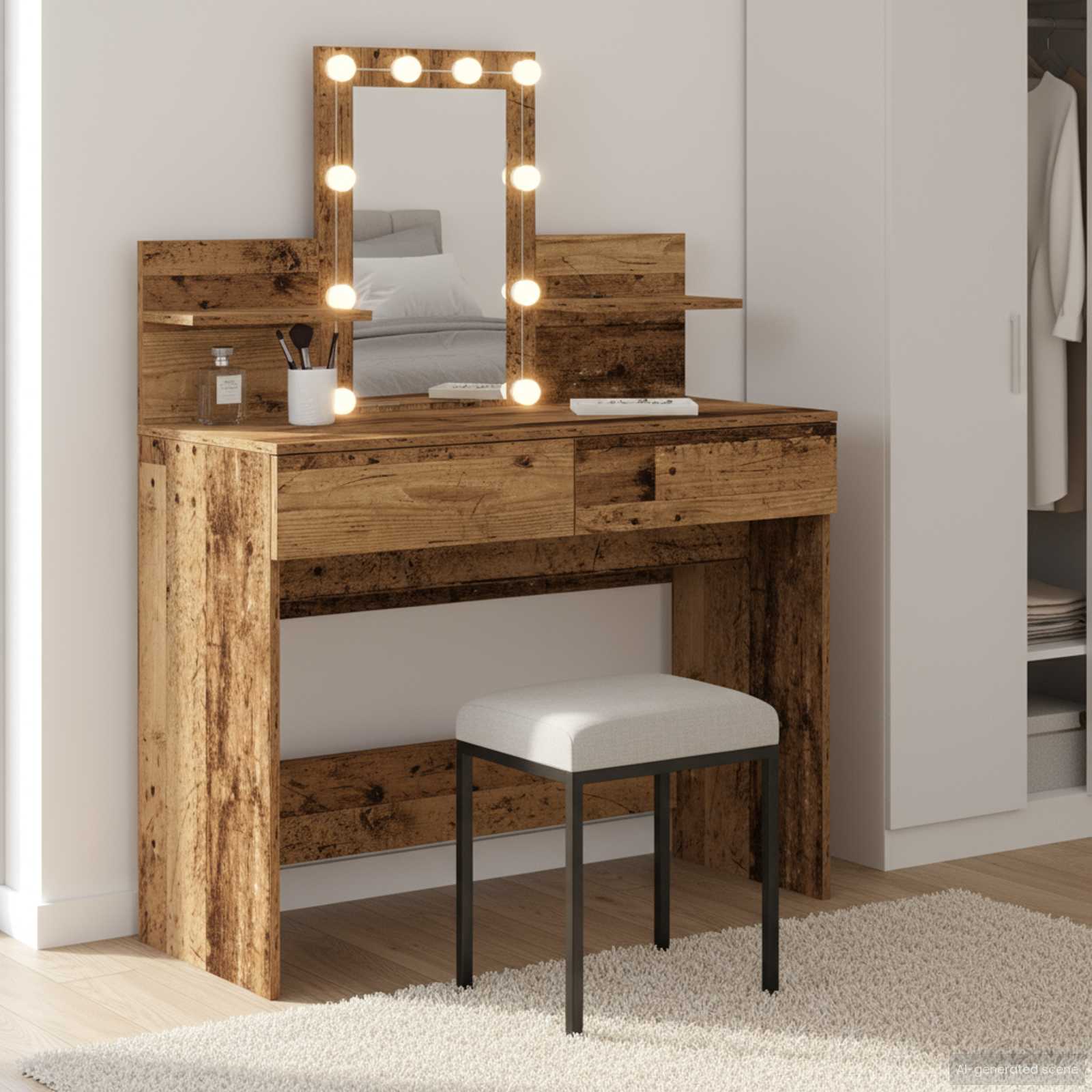Schminktisch mit Regal Altholz 100 x 40 x 130 cm Holzwerkstoff