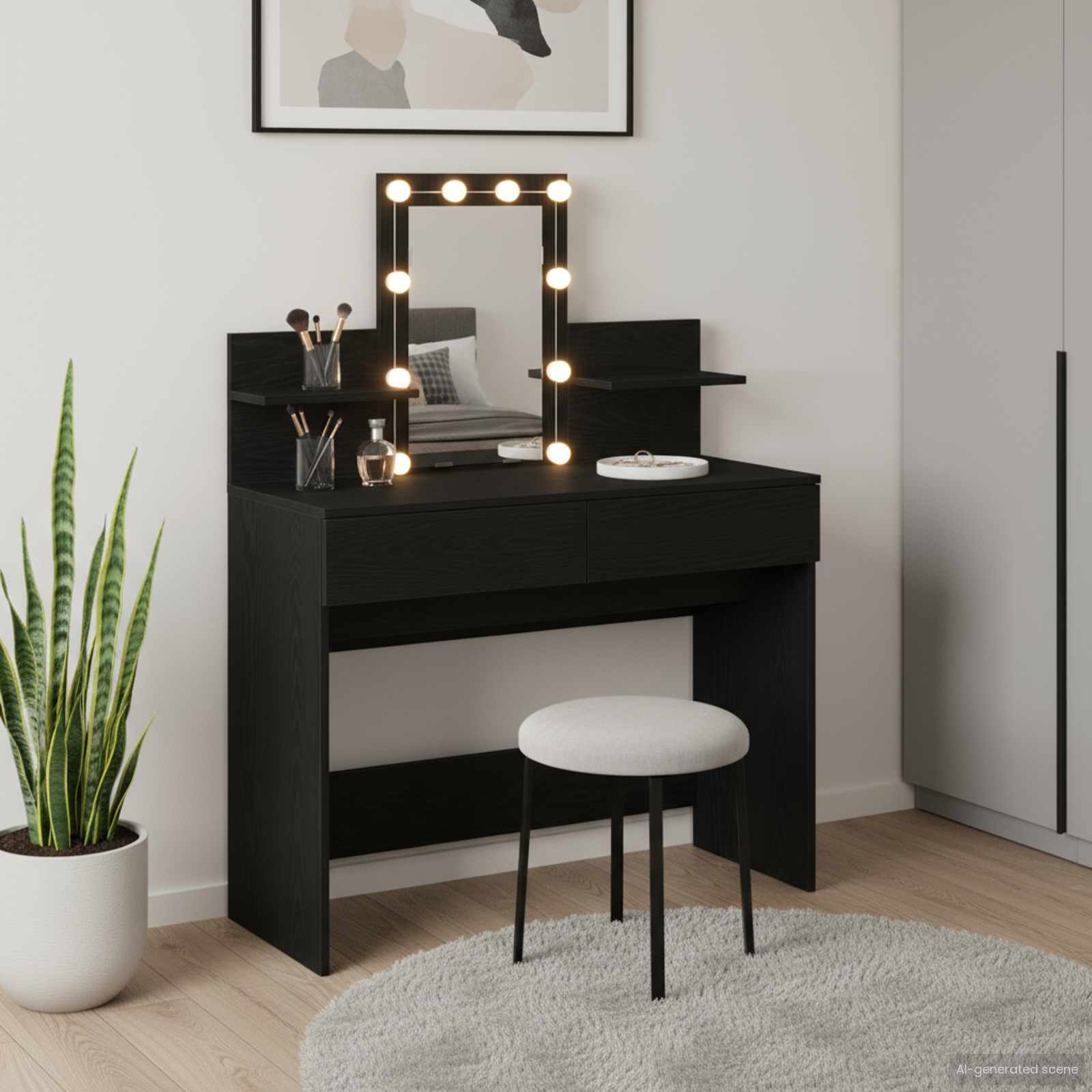 Schminktisch mit Regal Schwarz Eichen-Optik 100 x 40 x 130 cm