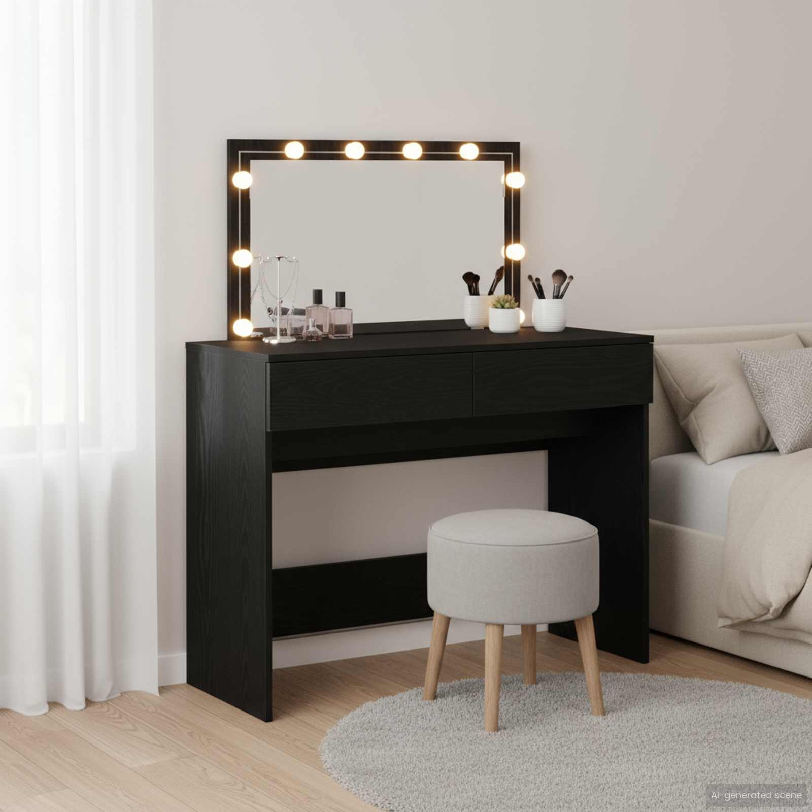 Schminktisch mit Spiegel Schwarz Eichen-Optik 100 x 40 x 120 cm