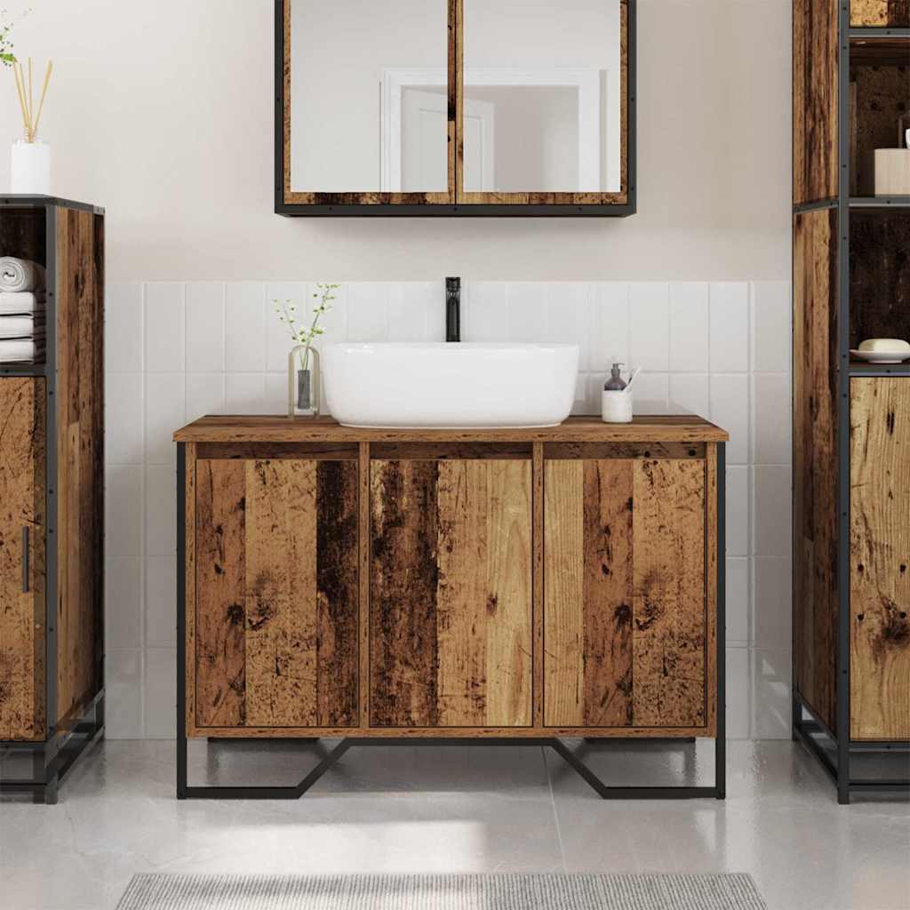 Waschbeckenunterschrank Altholz 91 x 35 x 60 cm Holzwerkstoff