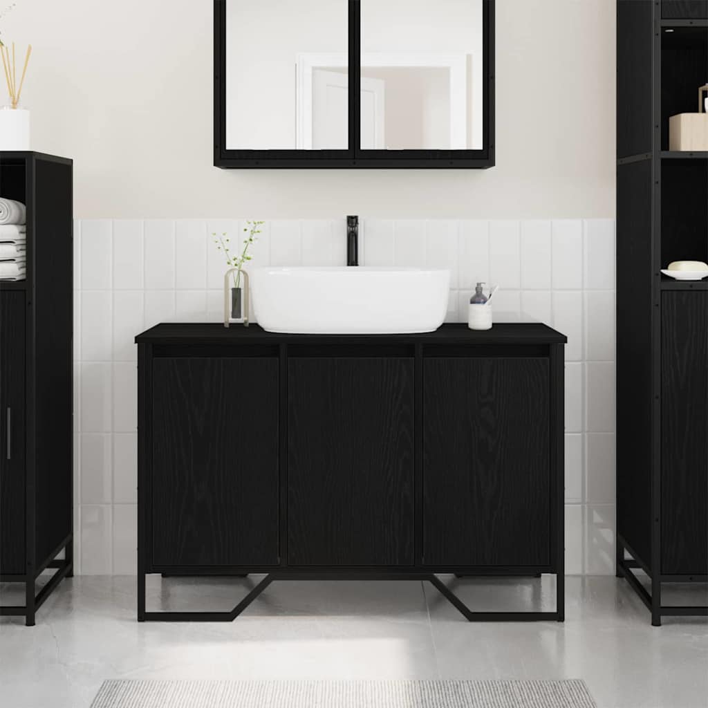 Waschbeckenschrank mit Tür Schwarz Eichen-Optik 91 x 35 x 60 cm