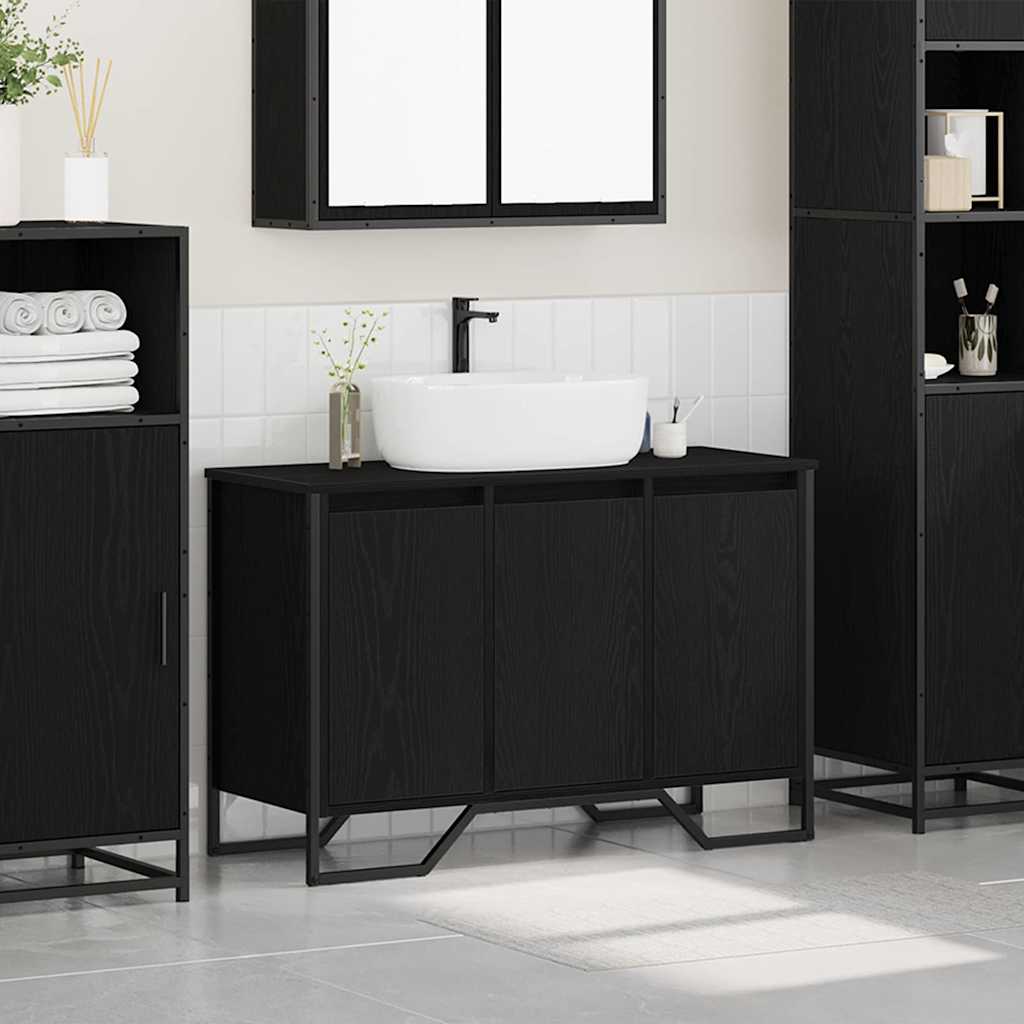 Waschbeckenschrank mit Tür Schwarz Eichen-Optik 91 x 35 x 60 cm