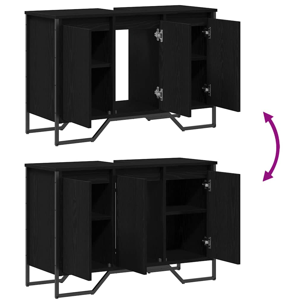 Waschbeckenschrank mit Tür Schwarz Eichen-Optik 91 x 35 x 60 cm