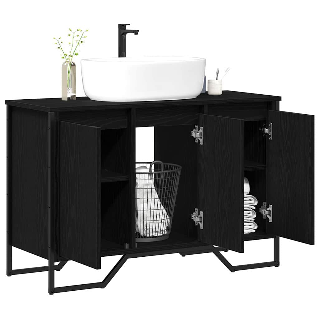 Waschbeckenschrank mit Tür Schwarz Eichen-Optik 91 x 35 x 60 cm
