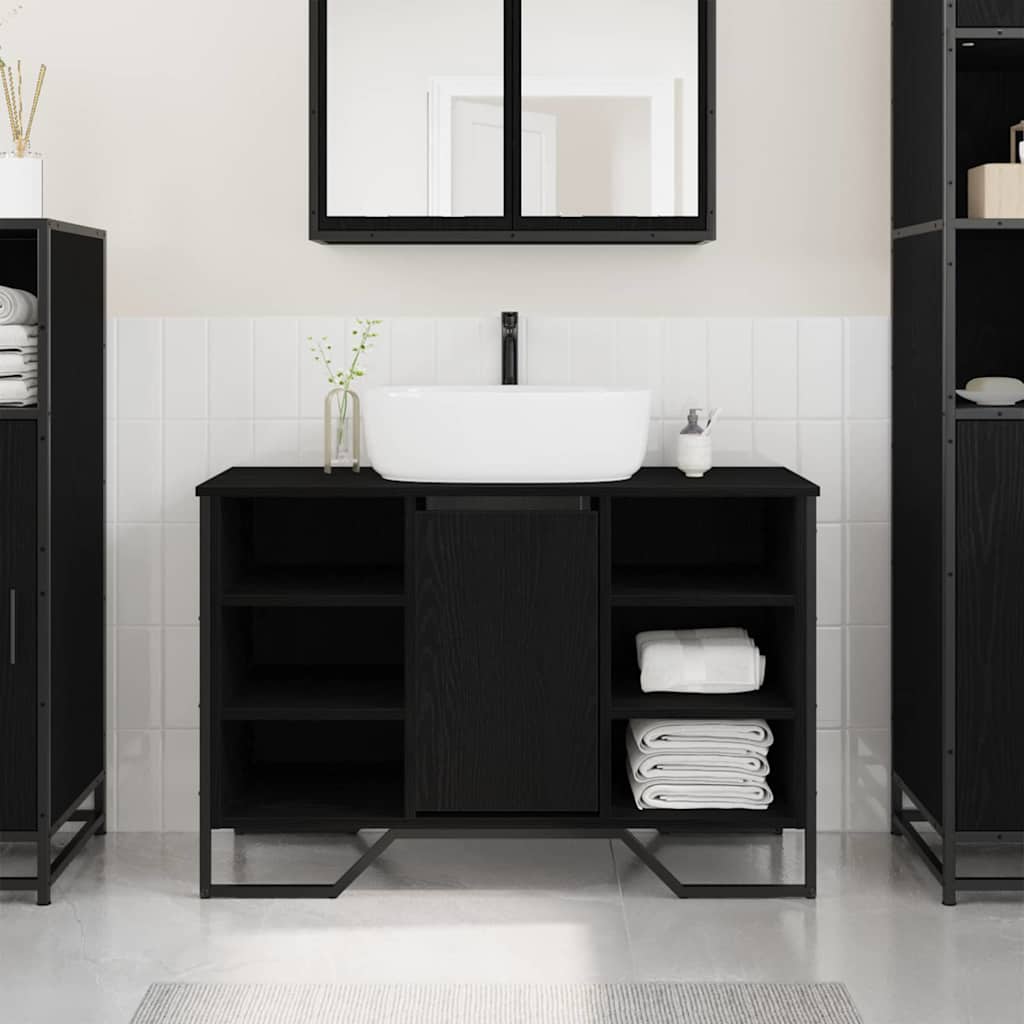 Waschbeckenschrank mit Tür Schwarz Eichen-Optik 91 x 35 x 60 cm