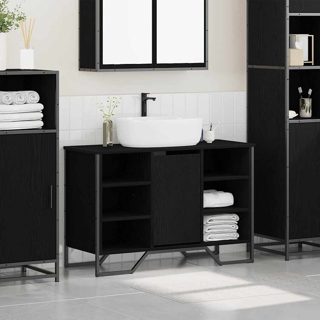 Waschbeckenschrank mit Tür Schwarz Eichen-Optik 91 x 35 x 60 cm