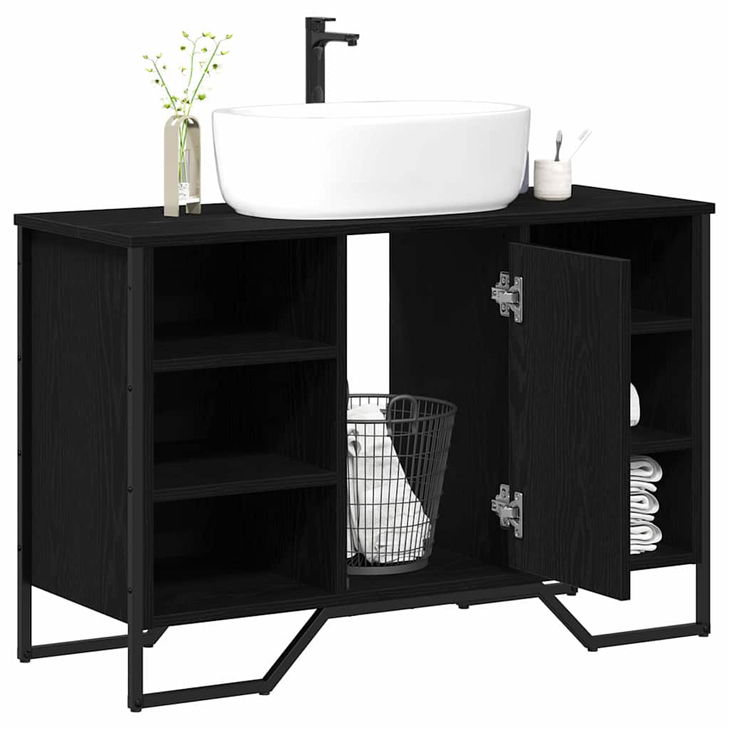 Waschbeckenschrank mit Tür Schwarz Eichen-Optik 91 x 35 x 60 cm