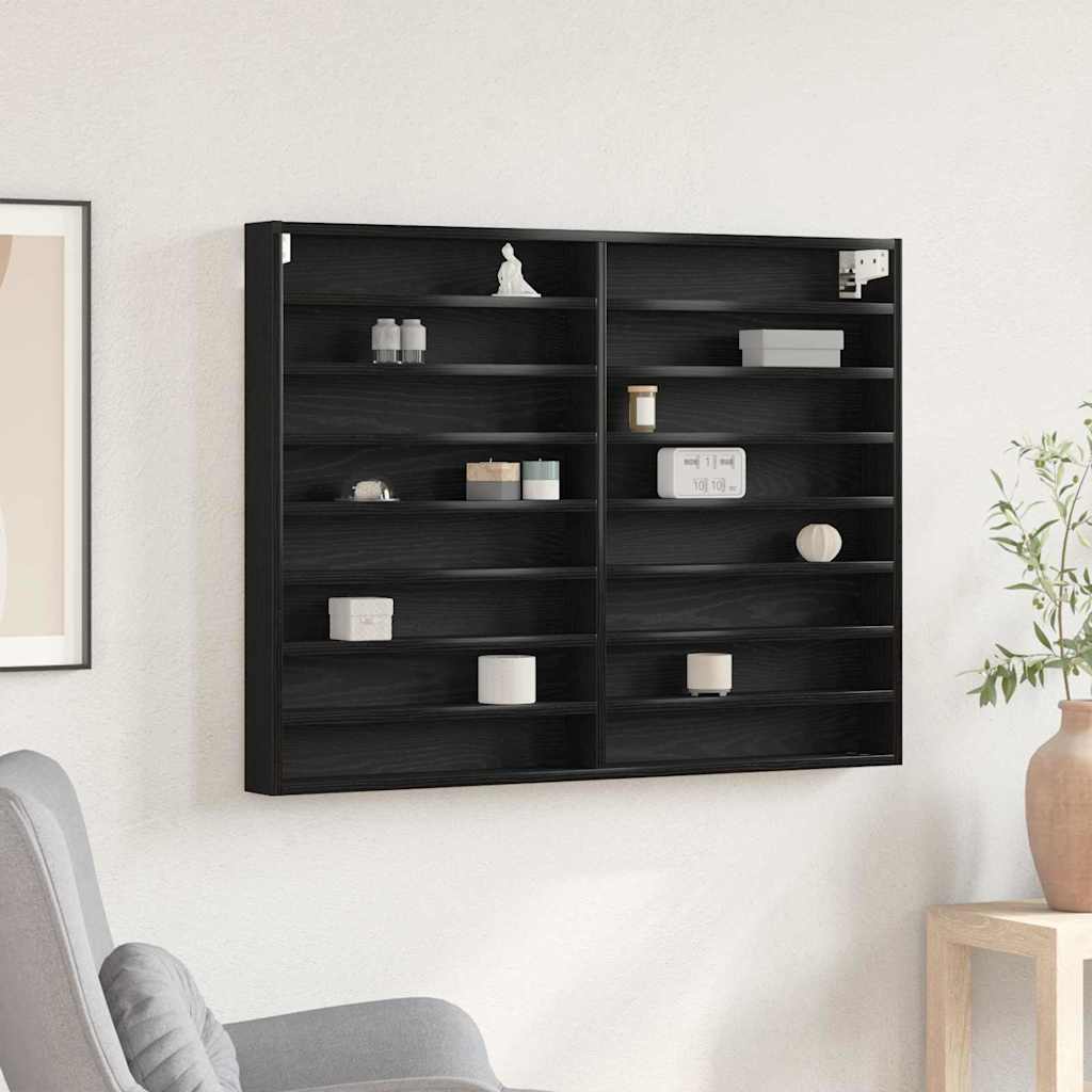 Vitrine Schwarz Eichen-Optik 100 x 8,5 x 75 cm Holzwerkstoff