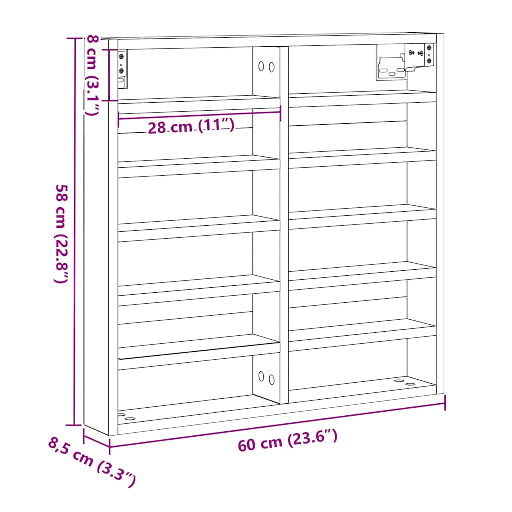 Vitrine Schwarz Eichen-Optik 60 x 8,5 x 58 cm Holzwerkstoff