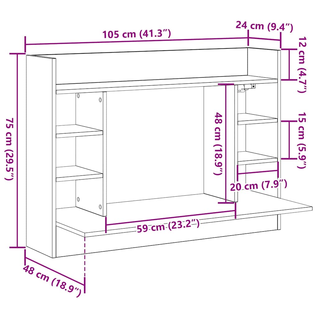 Wandtisch Schwarz Eichen-Optik Holzwerkstoff 105 x 48 x 75 cm
