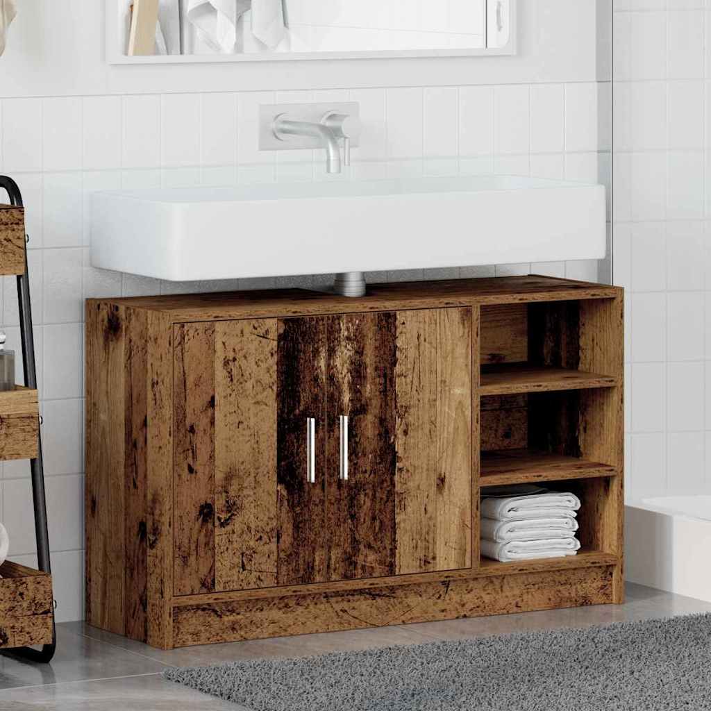 Badezimmerschrank mit Tür Altholz 90 x 29 x 55 cm Holzwerkstoff