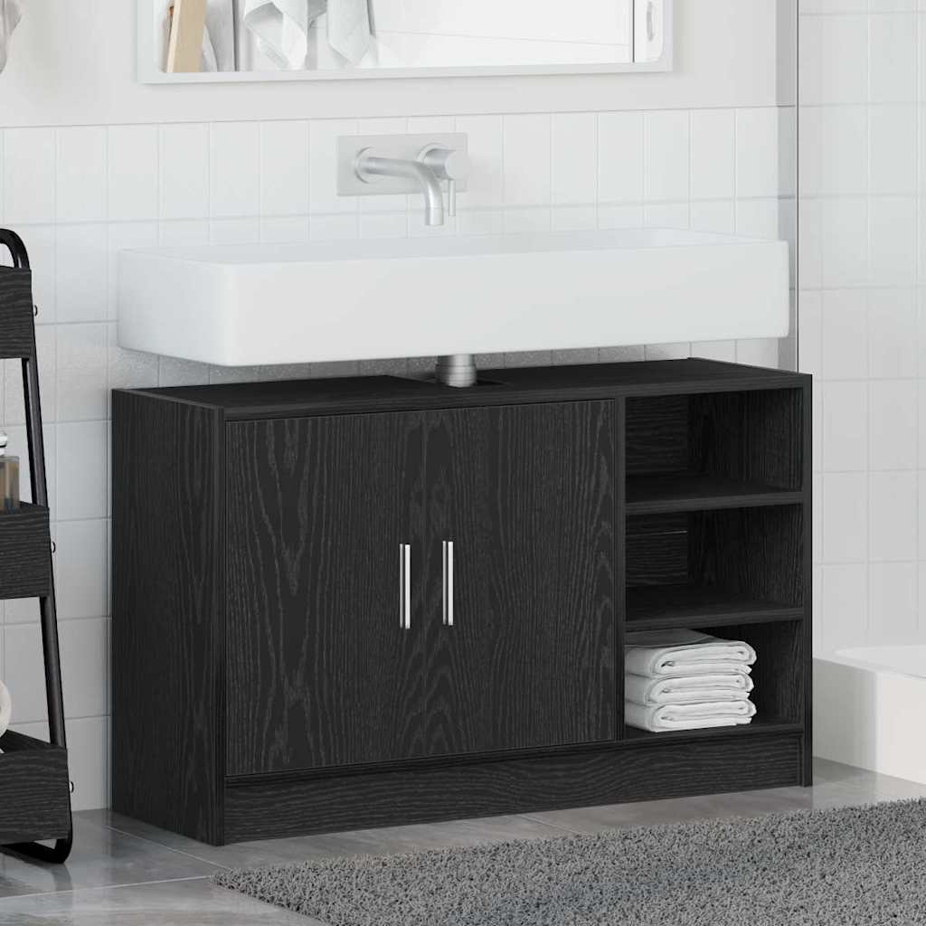 Badezimmerschrank mit Tür Schwarz Eichen-Optik 90 x 29 x 55 cm