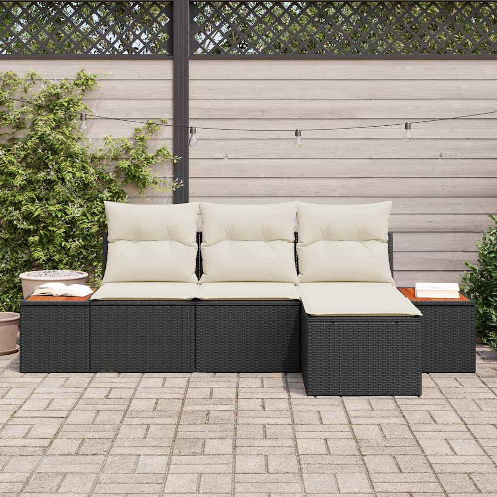 Gartensofa-set mit Kissen mit Kissen 4 pcs Schwarz Poly-Rattan