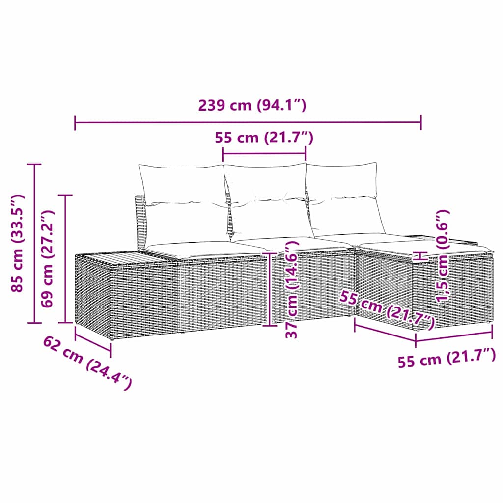 Gartensofa-set mit Kissen mit Kissen 4 pcs Beige Poly-Rattan