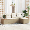 Garten-Sofa-Set mit Kissen mit Kissen 4 pcs Beige Poly-Rattan