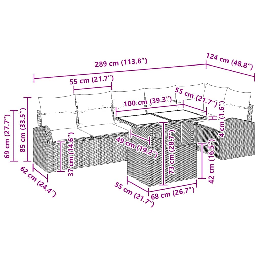 Garten-Sofa-Set mit Kissen 7 pcs Beige und Hellgrau Poly-Rattan