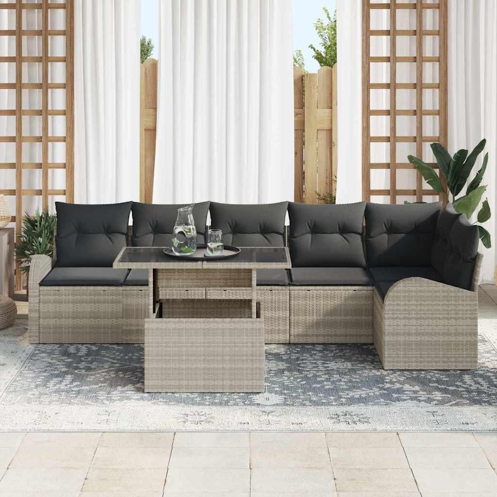 Gartensofa-set mit Speicher 7 pcs Hellgrau Poly-Rattan